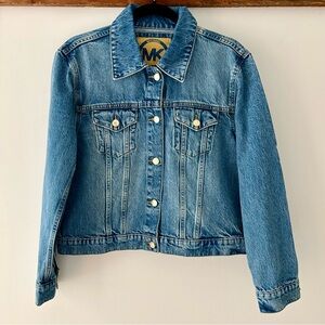 Michael Kors—Denim Jean Jacket, Boxy Fit Gold Tone Buttons (Medium Wash, Large)